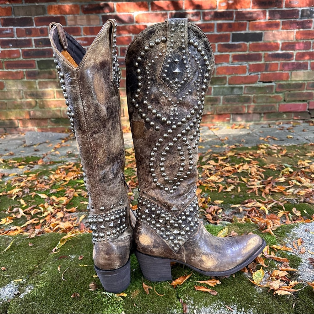 Old Gringo Brown Studded Leather Western Heeled Boots - Picture 5 of 13